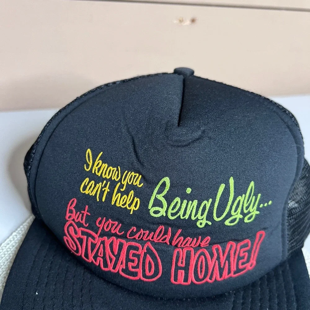 Vintage San Sun Being Ugly Stayed Home Trucker Hat Black Mesh Snapback Cap Humor